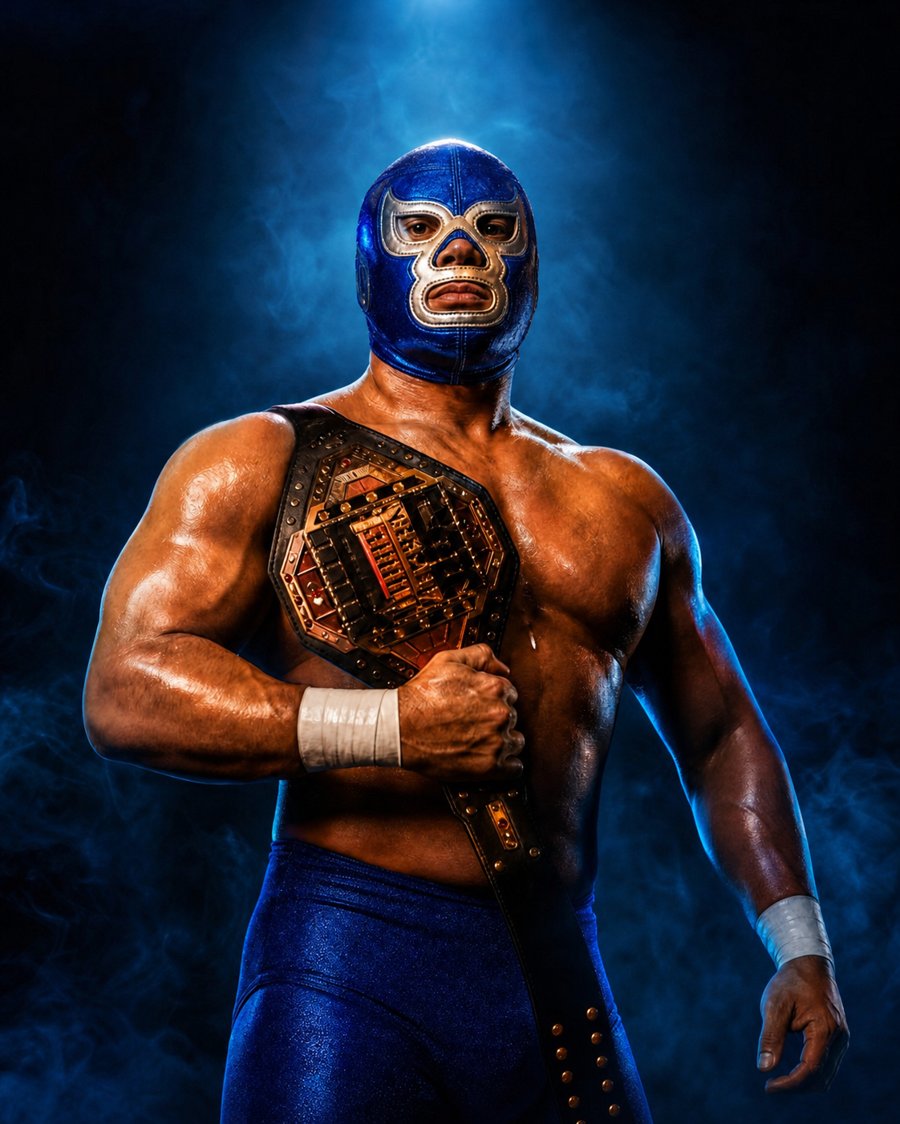 Blue Demon legendary luchador champion celebrating 41 year career at Lucha Libre Fan Expo Toronto - Crossover 2026